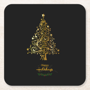 Happy Holidays elegant design Square Paper Coaster