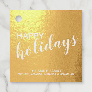 'Happy Holidays' Elegant Gold Foil Favour Tags