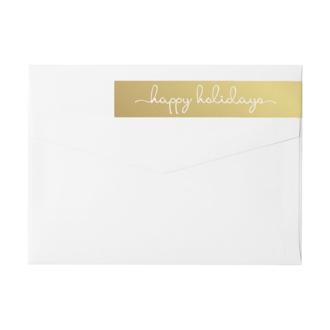 Happy Holidays Elegant Gold Hand Lettered Wrap Wrap Around Label (Back)