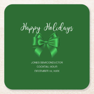 Happy Holidays Elegant Green Square Paper Coaster