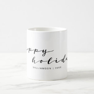 Happy Holidays Elegant Handwriting Holiday Family Coffee Mug