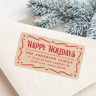 Happy Holidays elegant Kraft print return address Label