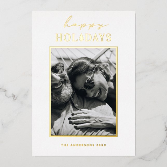 Happy Holidays | Elegant Minimalist Gold Christmas Foil Holiday Card (Front)