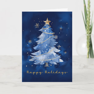 Happy Holidays Elegant Navy Gold Christmas Tree Card