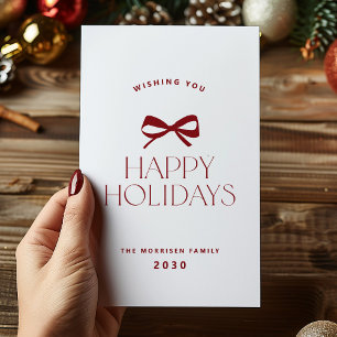 Happy Holidays elegant red bow Christmas non-photo Holiday Card
