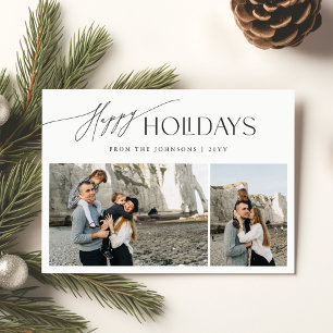 Happy Holidays   Elegant Script 3 Photo Christmas Holiday Card