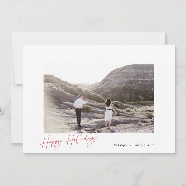 Happy Holidays Elegant Script with Torn Edge Frame Holiday Card (Front)