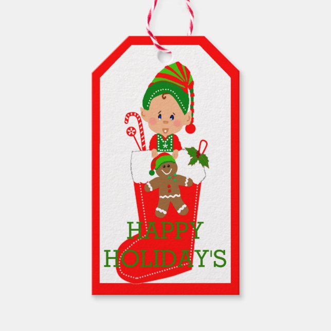 Happy Holidays Elf Gift Tags (Front)