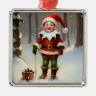 Happy Holidays Elf Metal Tree Decoration
