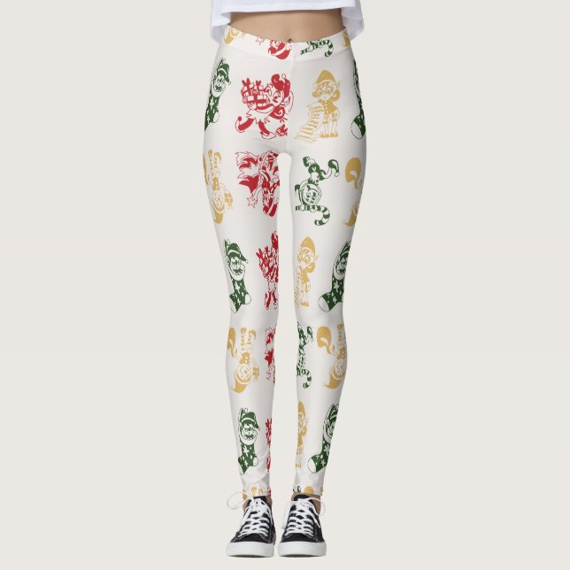 Happy Holidays Elves Candy Canes Christmas Pattern Leggings (Front)