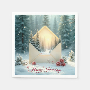 Happy Holidays Envelope Winter Forest Napkin