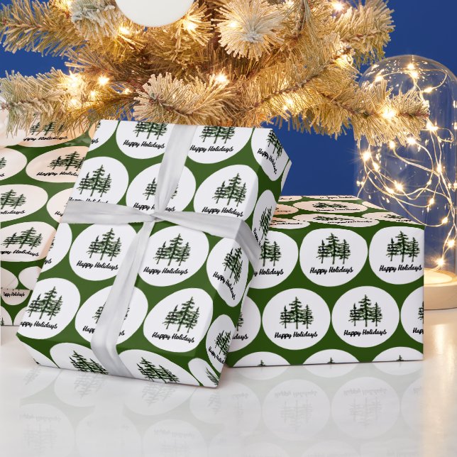 Happy Holidays Evergreen Trees Wrapping Paper (Holidays)