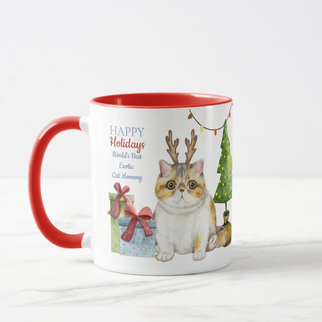 Happy Holidays EXOTIC Cat Mum Custom Christmas Mug (Left)