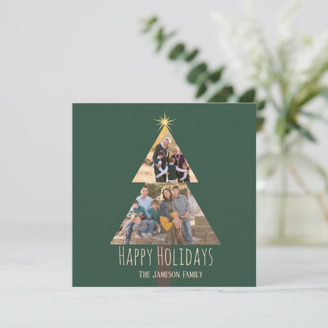 Happy Holidays Family Christmas Tree photo  Holiday Card (Standing Front)