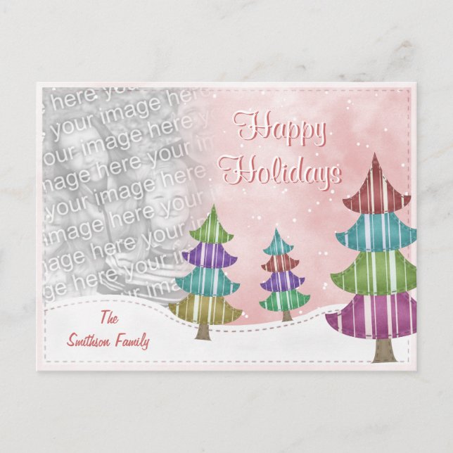 Happy Holidays Family Christmas Whimsical Trees Holiday Postcard (Front)