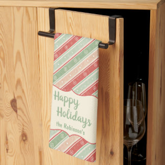 Happy Holidays Family Name Christmas Tea Towel