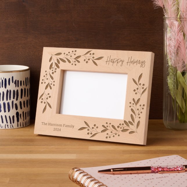 Happy Holidays Family Name Engraved Frames (Left)