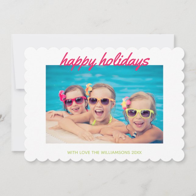Happy Holidays Family Name Photo Card (Front)