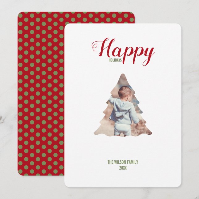 Happy Holidays Family Photo Christmas Tree Card (Front/Back)