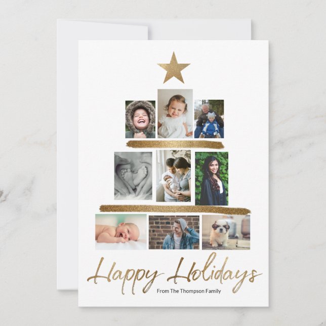 Happy Holidays Family Photo Christmas Tree Holiday Card (Front)