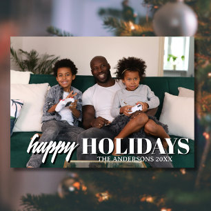 Happy Holidays Family Photo Classic Forest Green Holiday Card