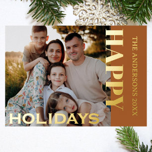 Happy Holidays Family Photo Classic Gingerbread Foil Holiday Card