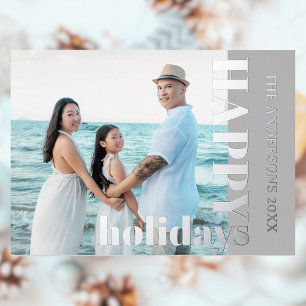 Happy Holidays Family Photo Classic Light Grey Foil Holiday Card