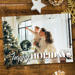 Happy Holidays Family Photo Classic Light Grey Holiday Card