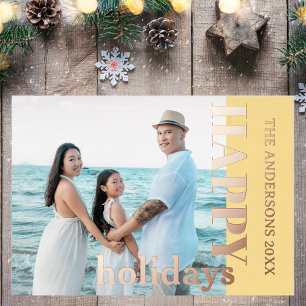 Happy Holidays Family Photo   Classic Soft Gold Foil Holiday Card