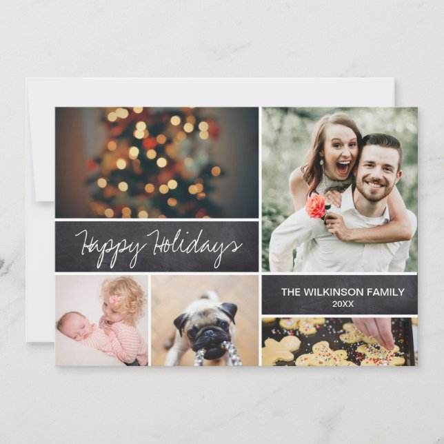 Happy Holidays Family Photo Collage Holiday Card (Front)