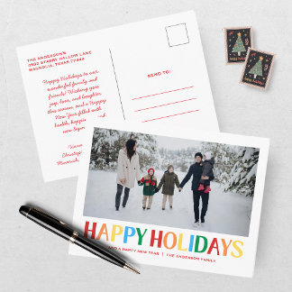 Happy Holidays Family Photo Colourful Holiday Postcard
