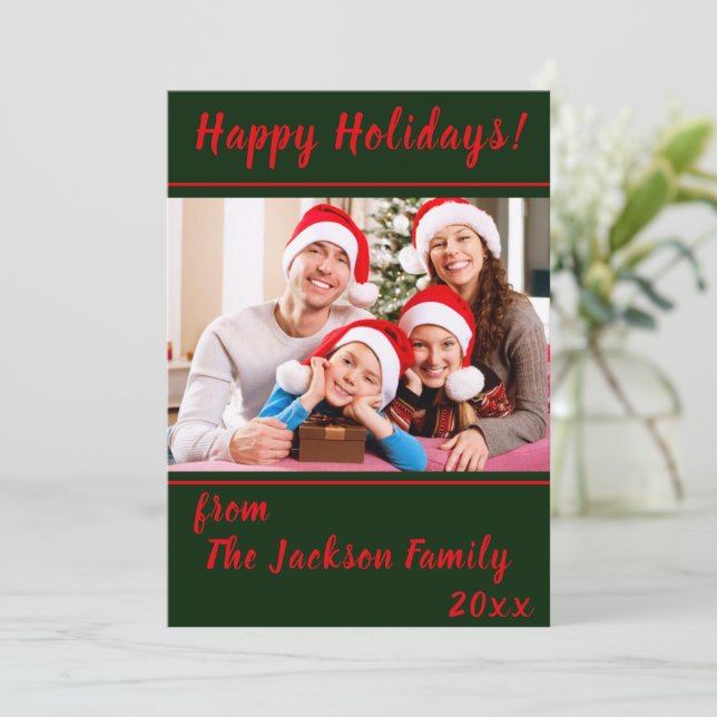 Happy Holidays Family Photo Flat Holiday Card (Standing Front)