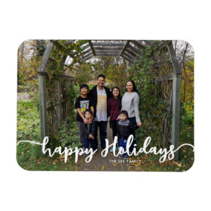Happy Holidays Family Photo Lettering Modern Chic Magnet