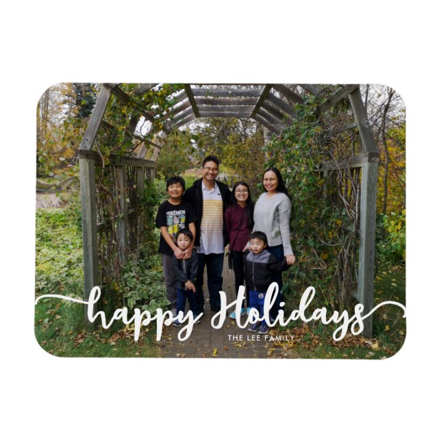 Happy Holidays Family Photo Lettering Modern Chic Magnet (Horizontal)