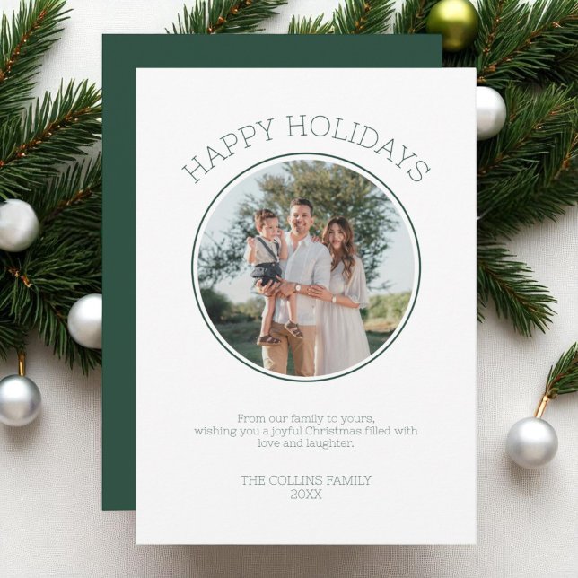 Happy Holidays Family Photo Modern Green Christmas Holiday Card (Happy Holidays Family Photo Modern Green Christmas Holiday Card)