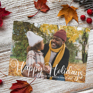 Happy Holidays Family Photo Modern Script Overlay Holiday Card