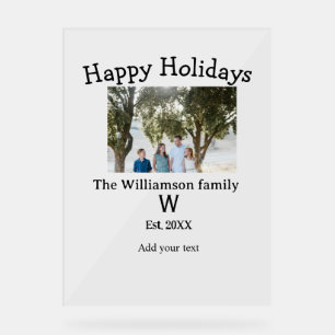 Happy holidays family photo renuion name letter ye acrylic sign