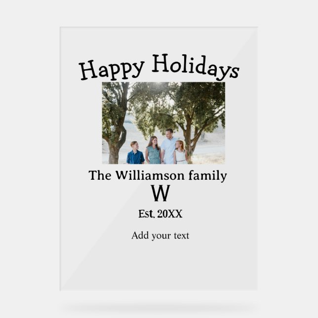 Happy holidays family photo renuion name letter ye acrylic sign (Front)