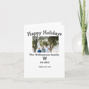 Happy holidays family photo renuion name letter ye card