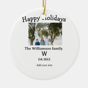 Happy holidays family photo renuion name letter ye ceramic tree decoration
