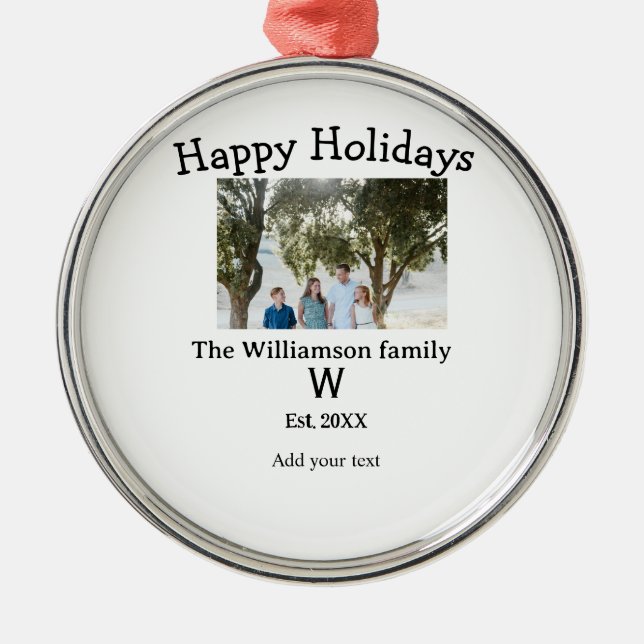 Happy holidays family photo renuion name letter ye metal tree decoration (Front)
