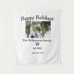 Happy holidays family photo renuion name letter ye tapestry