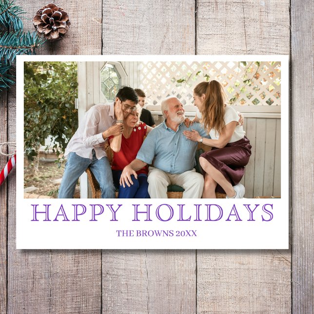 Happy Holidays Family Photo Simple Deep Amethyst Holiday Card (Creator Uploaded)