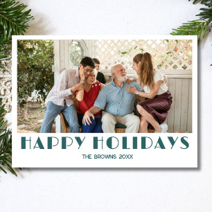 Happy Holidays Family Photo Transformative Teal Holiday Card