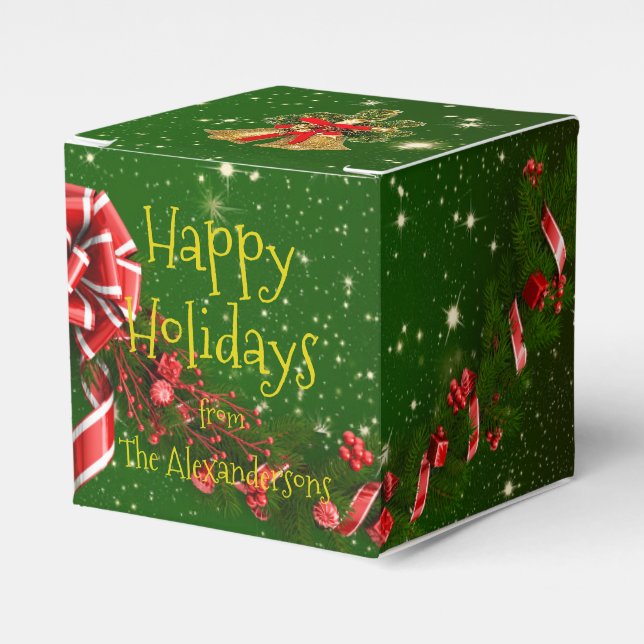 Happy Holidays Family Wishes Christmas Baubles Favour Box (Front Side)