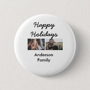 Happy holidays father son Christmas photo family n 6 Cm Round Badge