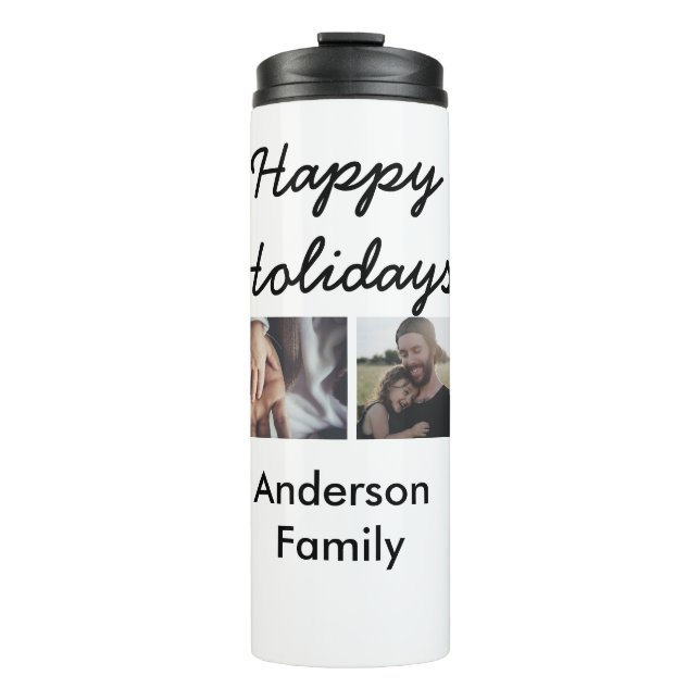 Happy holidays father son Christmas photo family n Thermal Tumbler (Front)