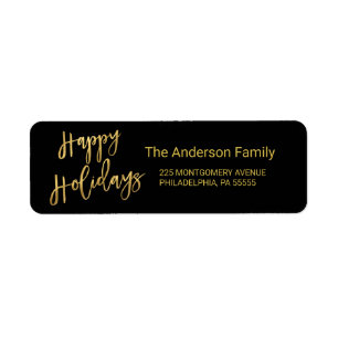 Happy Holidays Faux Gold Foil Look Return Address
