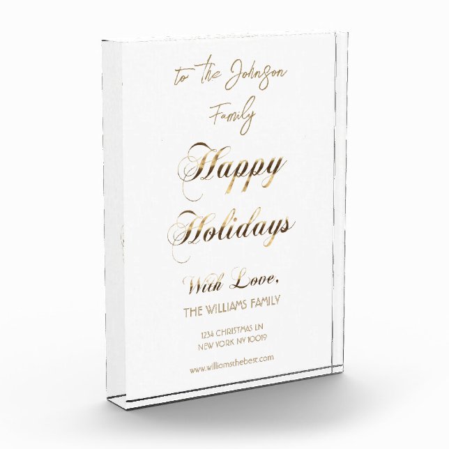 Happy Holidays Faux Gold Script Unique Christmas Photo Block (Left)