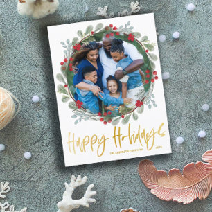 Happy Holidays Faux Gold Text Photo Christmas Postcard